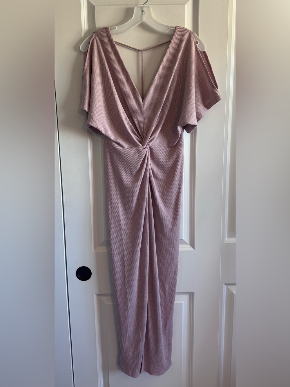 Sugar Lips soft jersey knit dress with a knotted front & cold shoulder design.